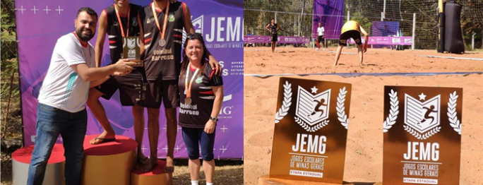 VÔLEI DE PRAIA DE BARROSO CONQUISTA O BRONZE NA ETAPA ESTADUAL DO JEMG 2019