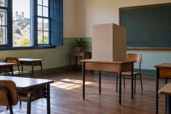 Barroso tem 17.476 eleitores aptos para o 2º turno neste domingo (25) Sala de escola preparada como seção eleitoral, com cabine de votação sobre a mesa