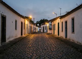 Policiais militares socorrem bebê engasgado em Correia de Almeida Rua tranquila de distrito do interior de Minas Gerais ao entardecer